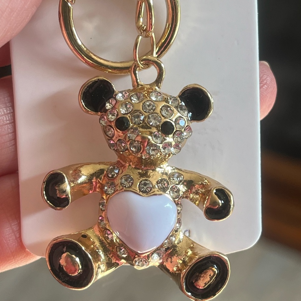 Teddy Bear Keychain White and Gold